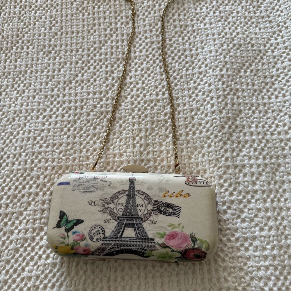 Cream and Gold Parisian Clutch with Chain
